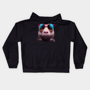 creature,photorealistic scary pig with pierced nose and sunglasses 8k Kids Hoodie